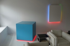 Blue Cube with Red Neon, 1982 (left)